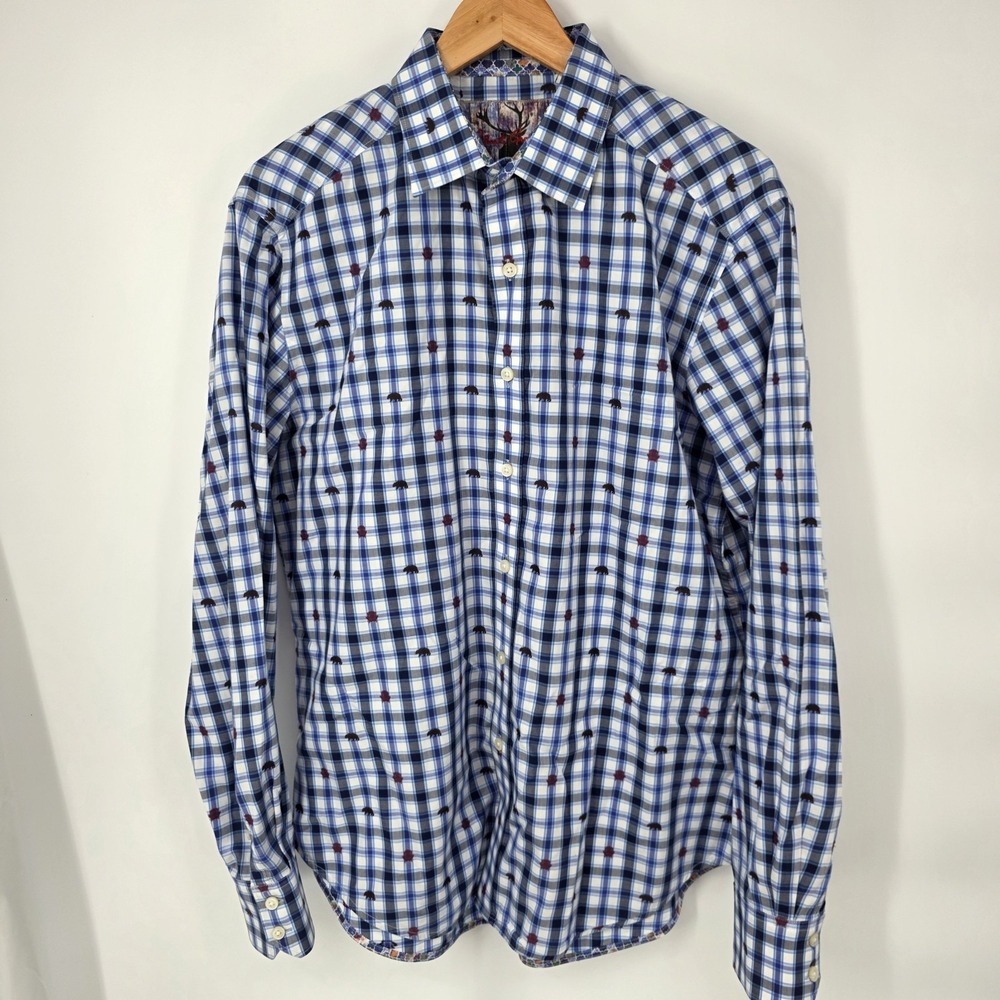 Robert Graham Long Sleeve Button Up Classic Fit Blue Plaid Bears Chairs‎ Mens M - Picture 2 of 8